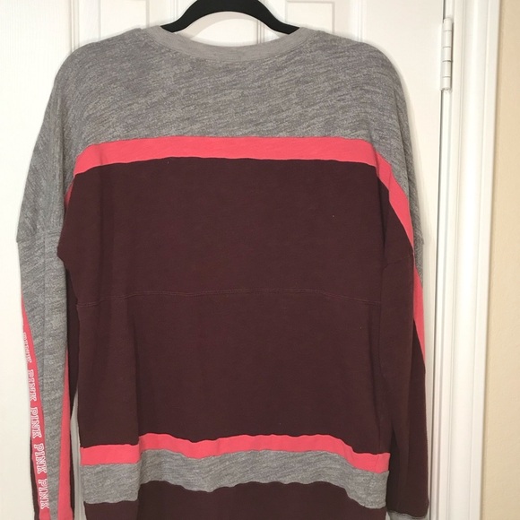 Victoria's Secret PINK Burgundy and Gray Crew Neck Sweatshirt - Picture 8 of 8